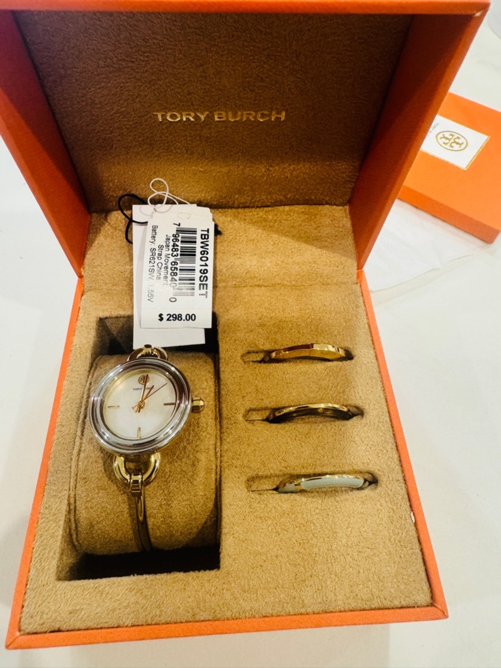 Tory Burch Women's Gold Tone Interchangeable Bangle Watch Set - Gold/White